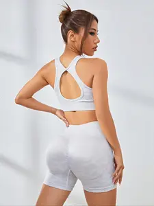 Women's Two-Piece Set, Backless Crop Top & High Waist Shorts, Summer Casual, Active Wear, Workout Sets, Perfect for Gym & Sports, Valentine Gift Idea