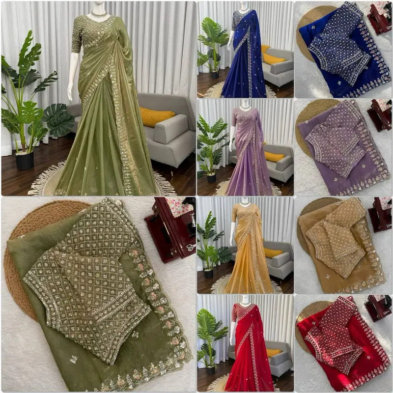 Ready to Wear Sari Set for Women, Lightweight Breathable Fabric, Easy-to-Style Ethnic Wear