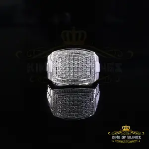 King Of Bling's Big Mirage Set Rectangle 0.40ct Real Diamond 925 White Silver Mens Ring Size 10