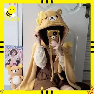 Rilakkuma Cute Cartoon Soft Air Conditioning Blanket Cloak for Home Office Student Dormitory Nap Ideal Holiday Surprise Gift