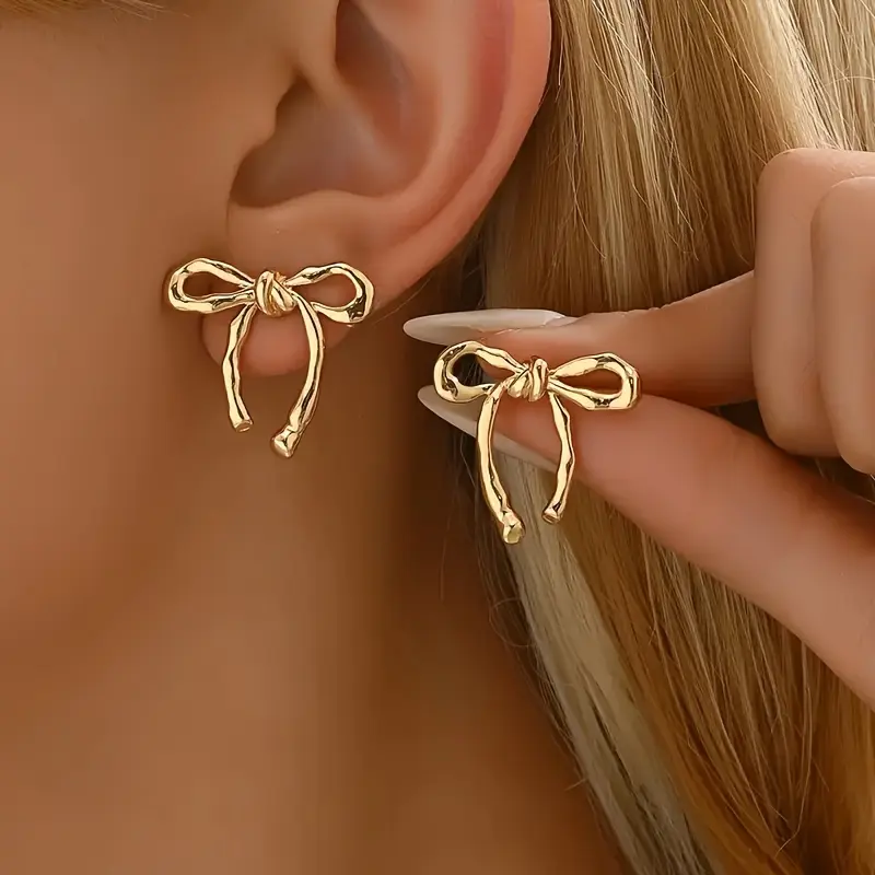 Stainless Steel Vintage Elegant Bowknot Stud Earrings - Alloy, No Mosaic, for Women, Daily and Vacation Wear, Thanksgiving Day Gift, Fits All Seasons