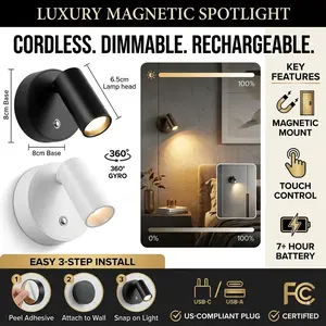 Smart Magnetic LED Wall Light with 360° Rotation & USB-C Fast Charge|Touch Control & 3-Color Stepless Dimming for Ambient Lighting|Modern Wireless Spotlight for Art Display & Home Decor|#SmartLighting#ModernDecor#TikTokMadeMeBuyIt.