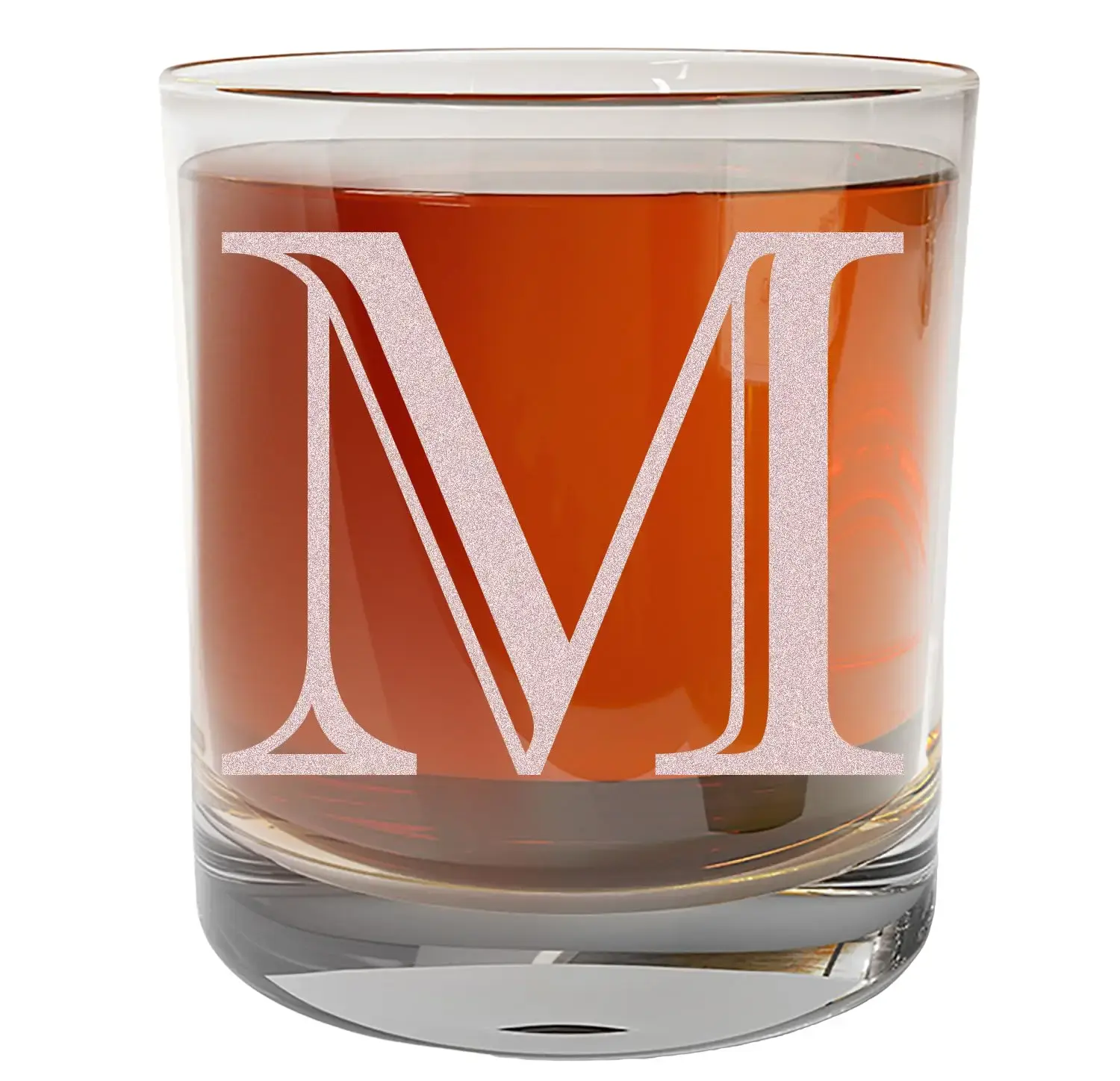 Etched Monogram 11oz Whiskey Rocks Glass (Letter M), A-Z Customized Bourbon Gifts for Men, Personalized Old Fashioned Scotch Glass, Custom Engraved Gifts for Him, Initial, Name, Regalos Personalizados