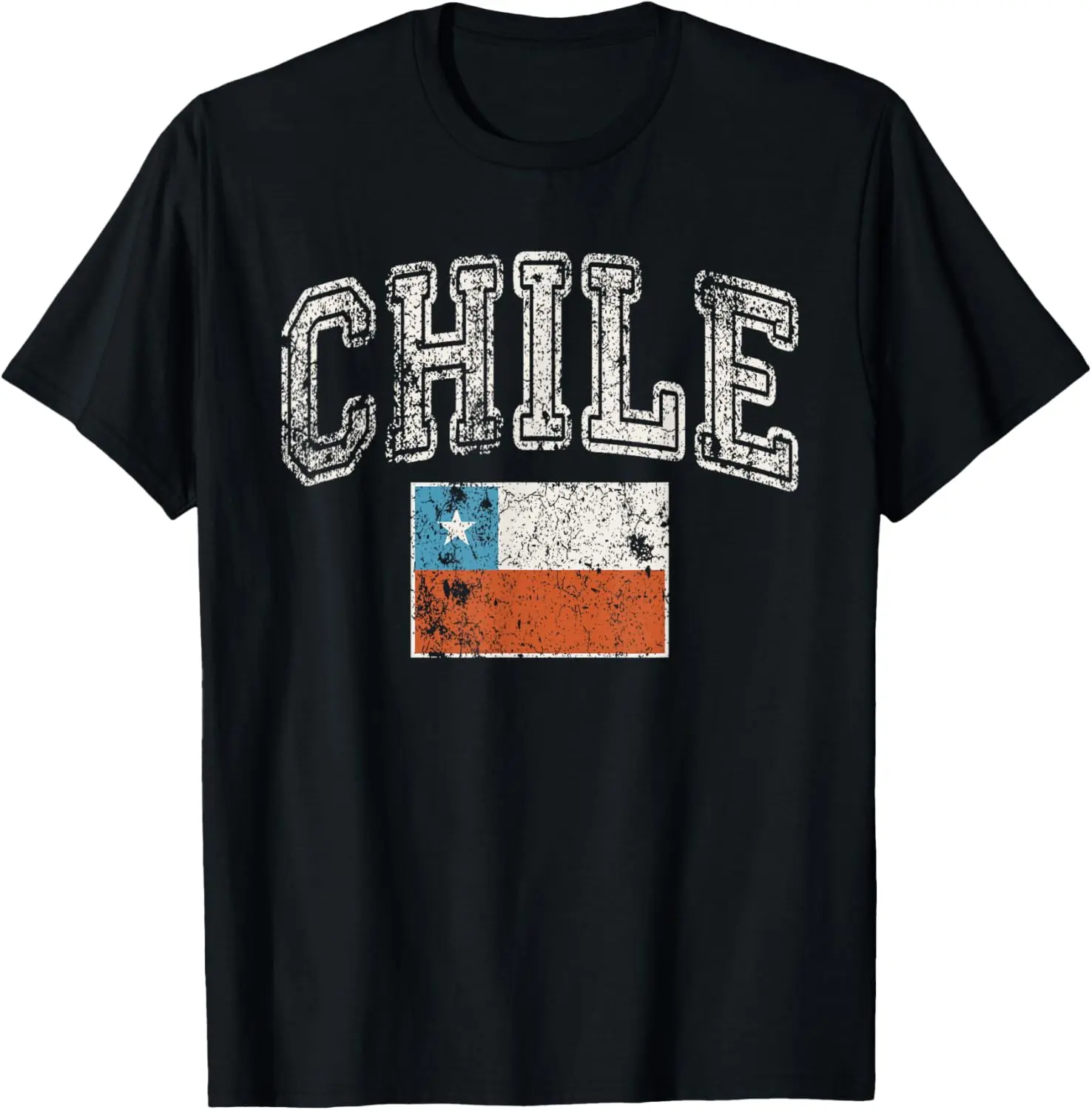 Women's 100% Cotton Short-Sleeve Round Neck Casual Everyday Graphic T-Shirt, Vintage Retro Faded Chile Flag Chilean Pride Distressed Clothes