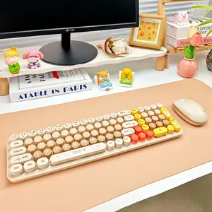 MOFii 1 Set Milk Tea Color Wireless Keyboard and Mouse Combo, Cute Cartoon for Girls Office, 2.4G Plug and Play, US QWERTY (Batteries Not Included)