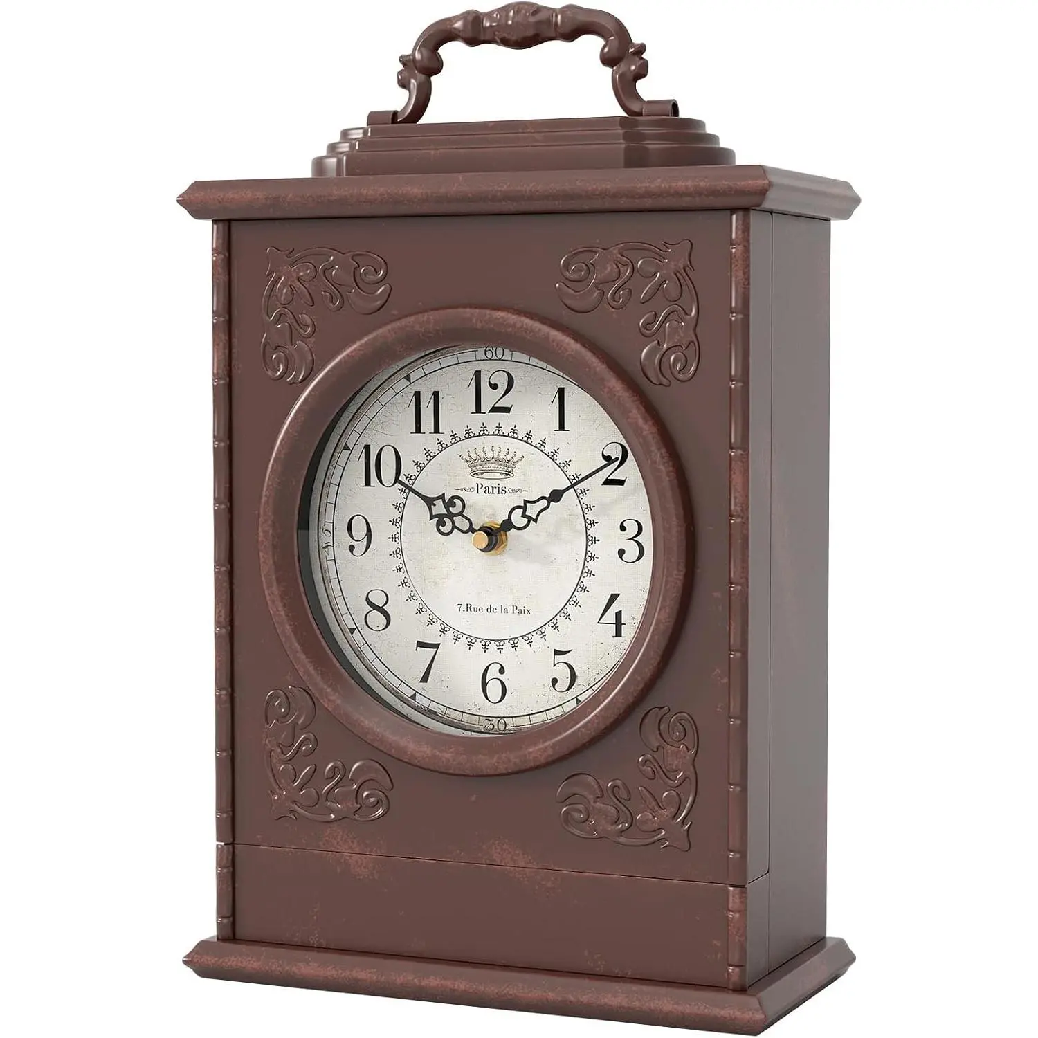 Vintage Mantel Clock with Hidden Safe Antique Brown Fireplace Clock for Desk Shelf Living Room Farmhouse Office Decor Ideal New Home Gift (12.6" H x 8.7" W x 4" D)