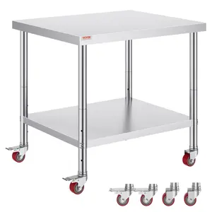 VEVOR Stainless Steel Work Table 36 x 30 x 34 Inch, 700 LBS Load Capacity with 4 Wheels, 3 Adjustable Height Levels, Heavy Duty Food Prep Worktable for Commercial Kitchen Restaurant, Silver