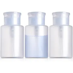 Pump Dispenser-Refillable Cosmetic Push Down Pump Dispenser-PP Material Alcohol Dispenser-Empty Makeup Acetone Containers for Acetone Nail Polish Remover,Nail Care,and Alcohol (3PCS)
