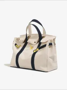 High-End Canvas Bag with Unique Design, Colorblock Handbag, Large Capacity Commuter Bag, Versatile Everyday Use