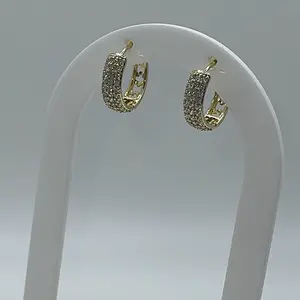HOOPS Gold-Tone Pave Diamond Hoop Earrings for Women Fashion Jewelry Accessories
