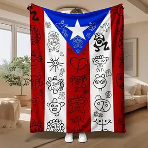 Puerto Rico Flag Flannel Blanket Super Soft Cozy Fleece Throw for Couch, Aesthetic Home Decor Must-Have Warm Blanket for Bed, Travel, Office Gifts for Her Him