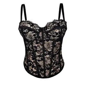 Fashion Black Lace Cami Top Fishbone Corset Push Up Wear as Inner or Outer