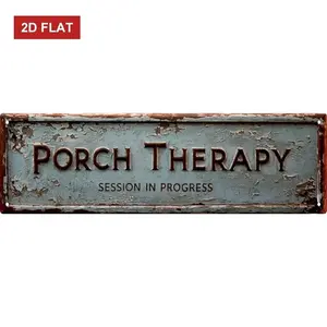 Metal Porch Therapy Sign 4x16 Inch Rectangle Design Vintage Metal Wall Art Plaque for Home Decor Bathroom Kitchen and Gothic Style Wall Decorations Yard Sign