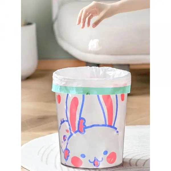 100-Count Plastic Trash Bags with Adorable Bunny Print, Thick Leak-Proof Tear-Resistant Drawstring Bin Liners, Compact Roll Shape for Convenient Kitchen, Bathroom Home Storage, Disposable
