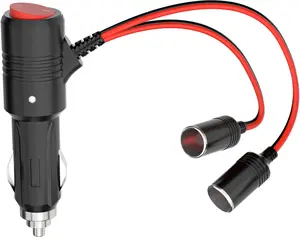 Car Cigarette Lighter Splitter, 1 to 2 Dual Socket 12V/24V Power Adapter with On/Off Switch, 15A Fuses for Car Vehicle, 2-Way Extension Charger Port for DC 12/24 Volt Cars, Y-Splitter Design