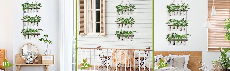 XXXFLOWER Large 3-Tier Hanging Plant Propagation Station Boho Wall Decor with 15 Glass Test Tubes for Plant Enthusiasts