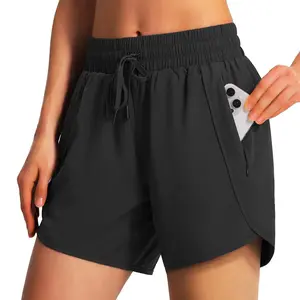 Women's Quick Dry Running Shorts, Lightweight Athletic Workout Shorts with Zipper Pockets, Elastic Waist Gym Shorts for Summer