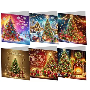 Set of 6 Diamond Painting Christmas Cards, Sparkling Non-Symmetrical Designs, Includes Envelopes, Perfect for Holidays & Special Occasions, DIY Card Set