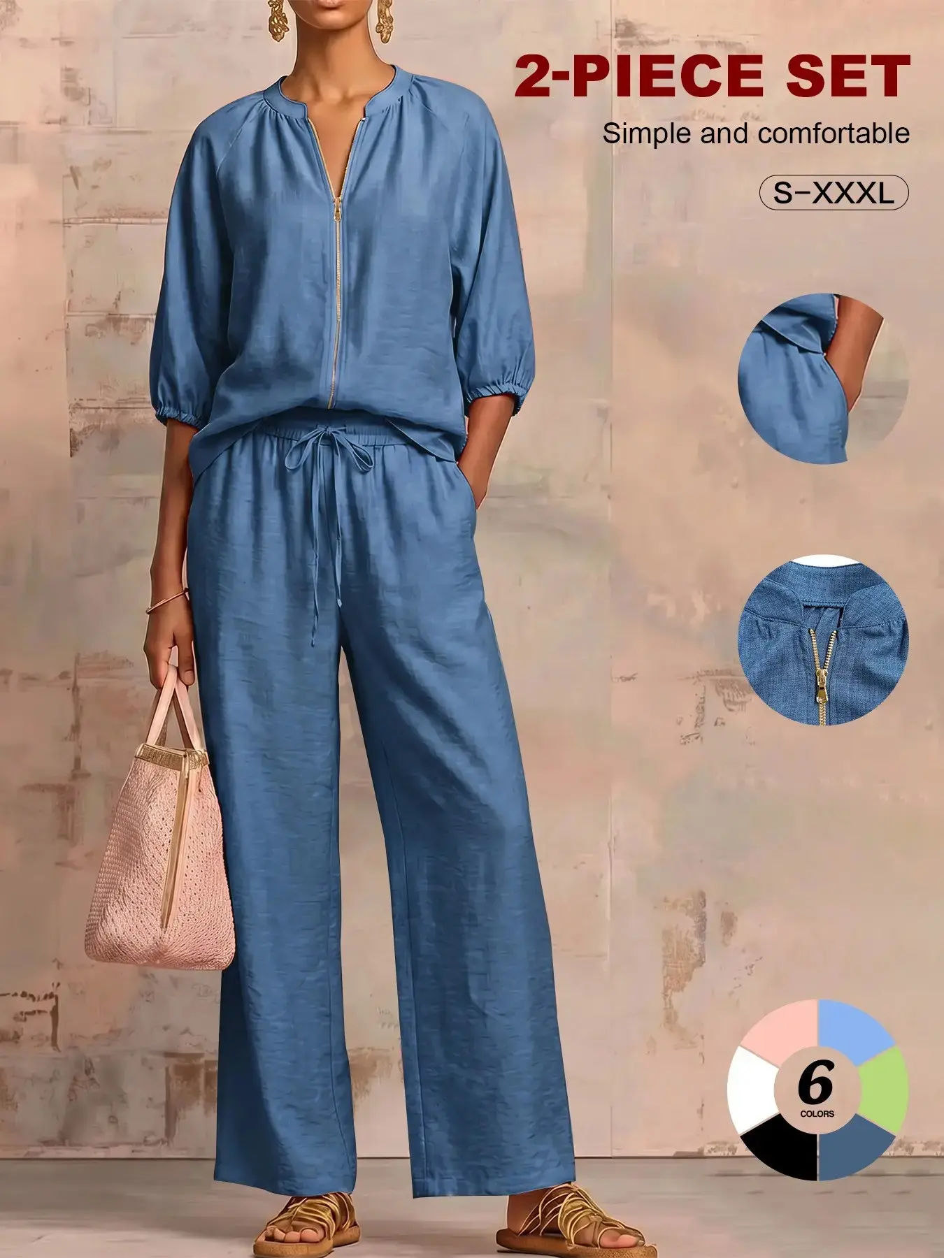 Womens Two Piece Knit Lounge Set Loungewear Quarter Zip Pullover Top and Wide Leg Pants Casual Matching Outfit Comfortable Sweatsuit