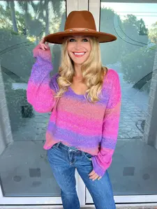 Colleta Multicolored Rib-Knit Pullover Sweater.