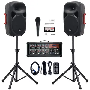 EXOTON S-1502 15inch 2000W Bluetooth PA System with Powered Mixer Set, Passive Speakers with 8 Channel Mixer/Stands/Mic/Effect Controller/ 48V Phantom Power,for Indoor&Outdoor