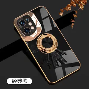 For OPPO Find X5 6D Astronaut Electroplated Ring Stand Phone Case HNTKR-0162
