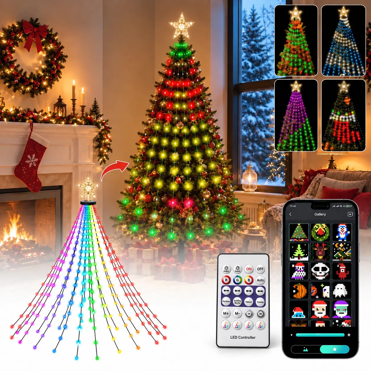 Smart Christmas Tree Lights 7FT, 20 LED Strips RGB Color Changing Lights with APP & Remote Control, Music Sync, Timer, 11 Lighting Modes for Christmas Tree, Holiday Party & Home Decor