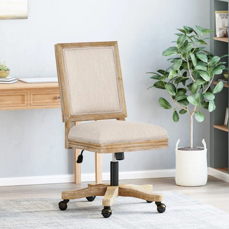 [SOIYELIFE] Rustic style swivel lift office chair with adjustable height design and wheels, rubber wood frame, beautiful natural texture, with gorgeous distressed finish, swivel chair furniture