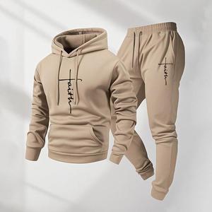 Men's Faith Printed Hoodie and Drawstring Sweatpants Set, Menswear, Casual Athletic Long Sleeve Hooded Jacket & Trousers for Fall & Winter, Men's Clothing for Daily Wear, Sportswear Indoor Outdoor, Tracksuit, Athleisure Summer Clothes