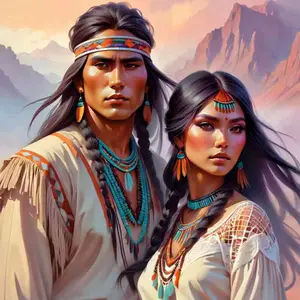 Native American Couple Canyon Landscape 5D Full Drill Diamond Painting Kit Tribal Design with Shimmering Beadwork and Mountain Accents Cultural Heritage Art Style DIY Art For Home Wall Decor Ideal Gift For Tribal Culture & Craft Enthusiasts