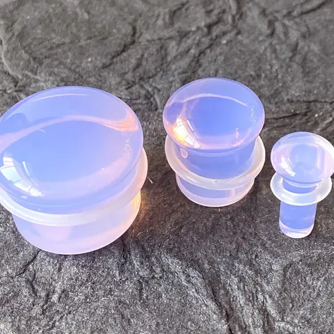PAIR Lavender Opalite Single Flare Plugs Stone Glass Earlets Gauges Body Jewelry