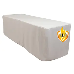 Fire Retardant Premium Polyester 8ft Rectangular Tablecloth White Fitted High-Performance Table Cover for Large Gatherings