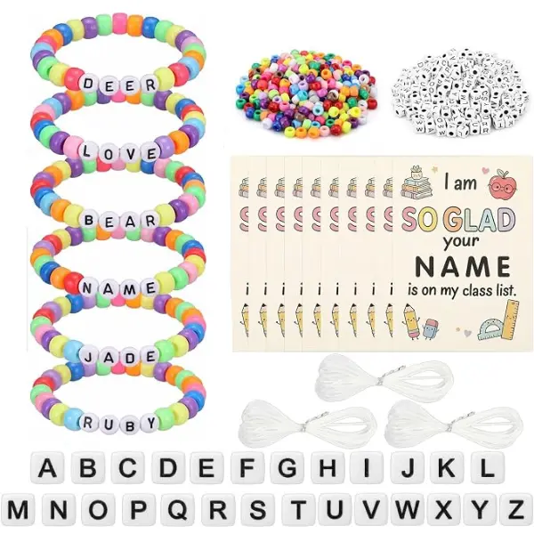 613PCS Back to School Gifts DIY Friendship Bracelet Making Kit, 10 Set First Day of School Bracelet Craft Kit with Letter Beads, Colorful Beads, Elastic String, Adjustable Bracelets for Kids, Classroom Gifts, Student Party Favors