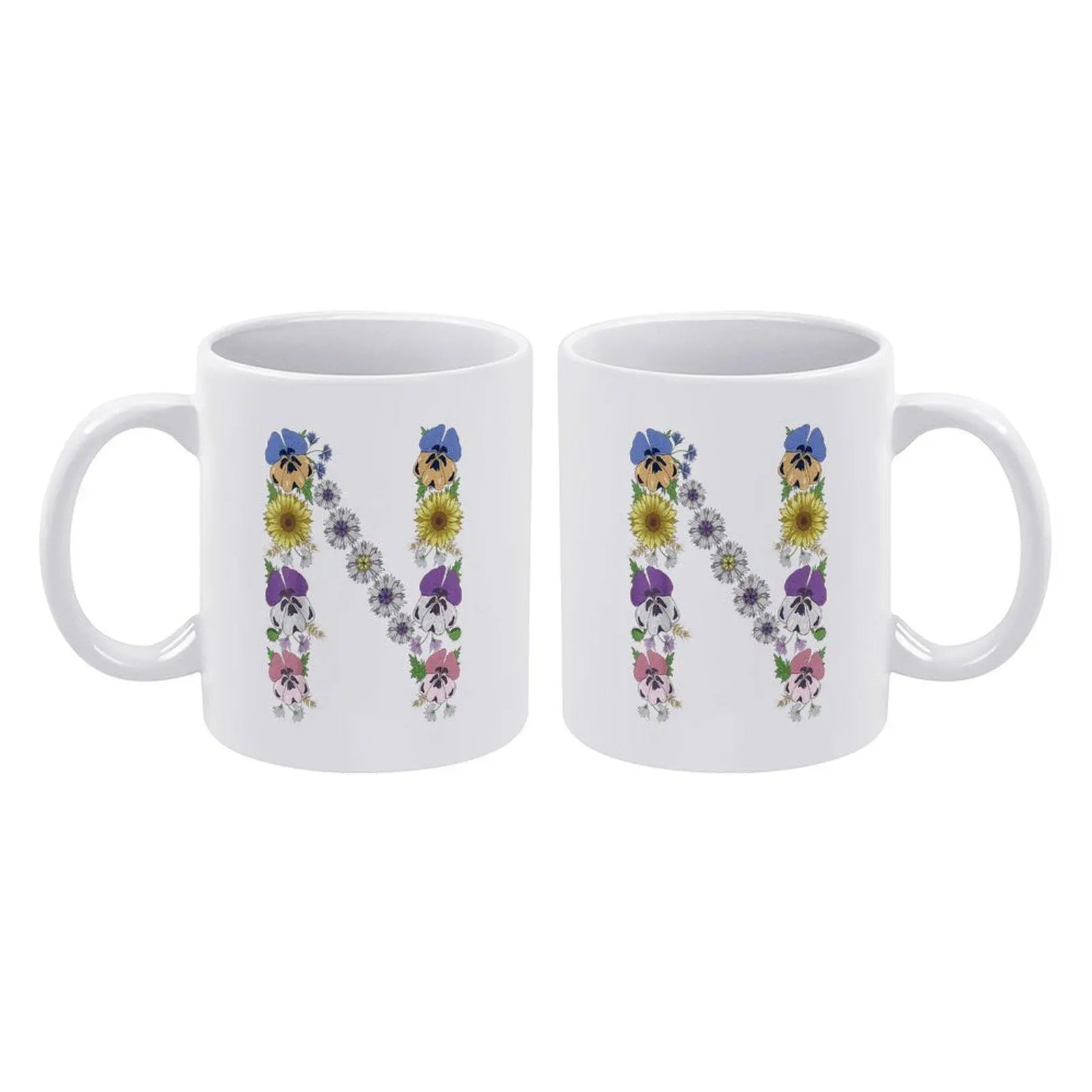 1pc Letter N Shirt Cute Initial Monogram Floral Alphabet Letters Mug