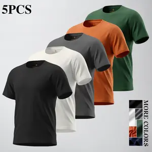 Men’s 5-Pack Quick-Dry Ultra-Thin Running Apparel Set — Fashionable Casual Fitness Sports Wear, Lightweight Breathable Compression Short-Sleeve T-Shirts with Standard Shoulder Fit, Solid Color