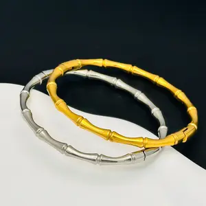 2025 New Women's Silver-Plated Bamboo Knot Bracelet - Solid Open Design, Trendy Ethnic Style, Simple Circle Shape, Ideal 520/Birthday Gift for Girlfriend, Couple Bracelet Option, Yes