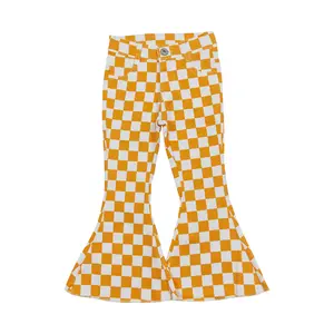 Girls'  Checkerboard Bell-Bottom Jeans Stylish & Durable Fashion Denim Must-Have Kids' Trendy Outfit