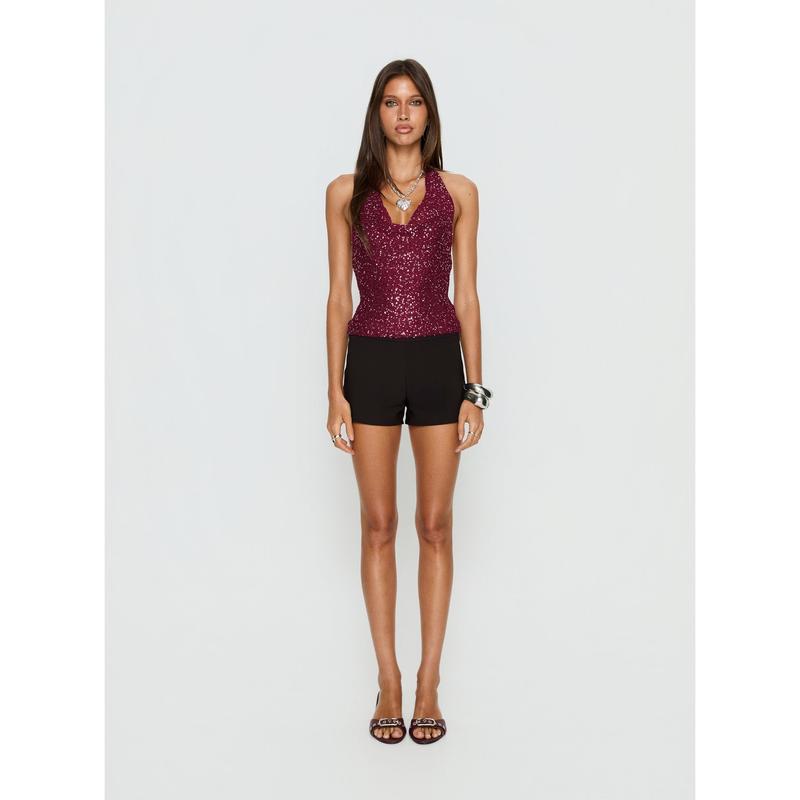 Vinezza Halter Glitter Knit Top Cherry