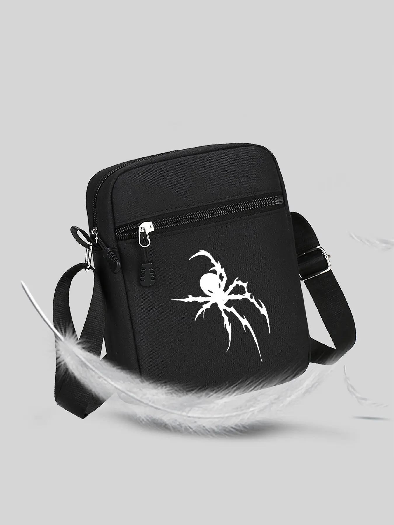 Dark Style Spider Print Crossbody Bag, Zippered Sling Bag, Casual Shoulder Bag, Versatile Shoulder Bag, Multi-Layer Street Fashion Phone Bag, Casual Crossbody Bags, Perfect Gift for All Seasons