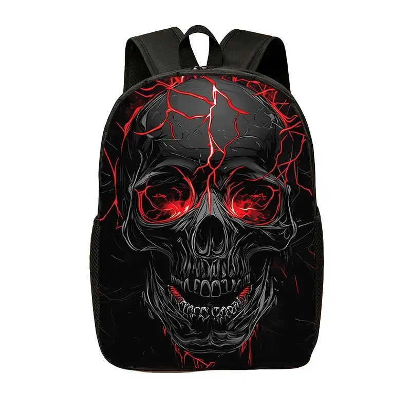 Unisex Goth Flaming Skull Print Spacious Backpack - Youth Climbing Laptop Bag with Adjustable Straps, Side Pocket, Comfortable for Travel, Commuting, Gift for Skull Lovers
