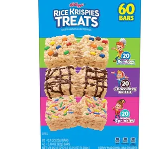 Kellogg's Rice Krispies Treats Squares Variety Pack 60 Bars 20 Rainbow 20 Chocolatey Drizzle 20 Sprinkles