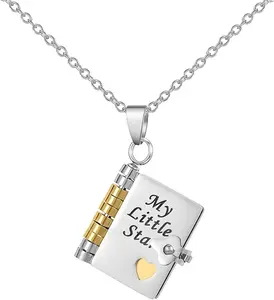 My Little Star Inspirational Book Locket Necklace for Daughter Son Stainless Steel Laser Engraved Quotes Christmas Birthday Graduation Keepsake 30g
