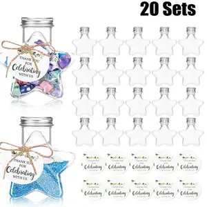 20 Sets Mini Star-Shaped Bottle Kit Party Favors, Party Gift Packs, Including 20pcs 50ml Empty Bottles and 20pcs Thank You Tags & Rope, Versatile Party Favors for Wedding, Bridal Shower, Birthday, Anniversary, New Year, Valentine'S Day