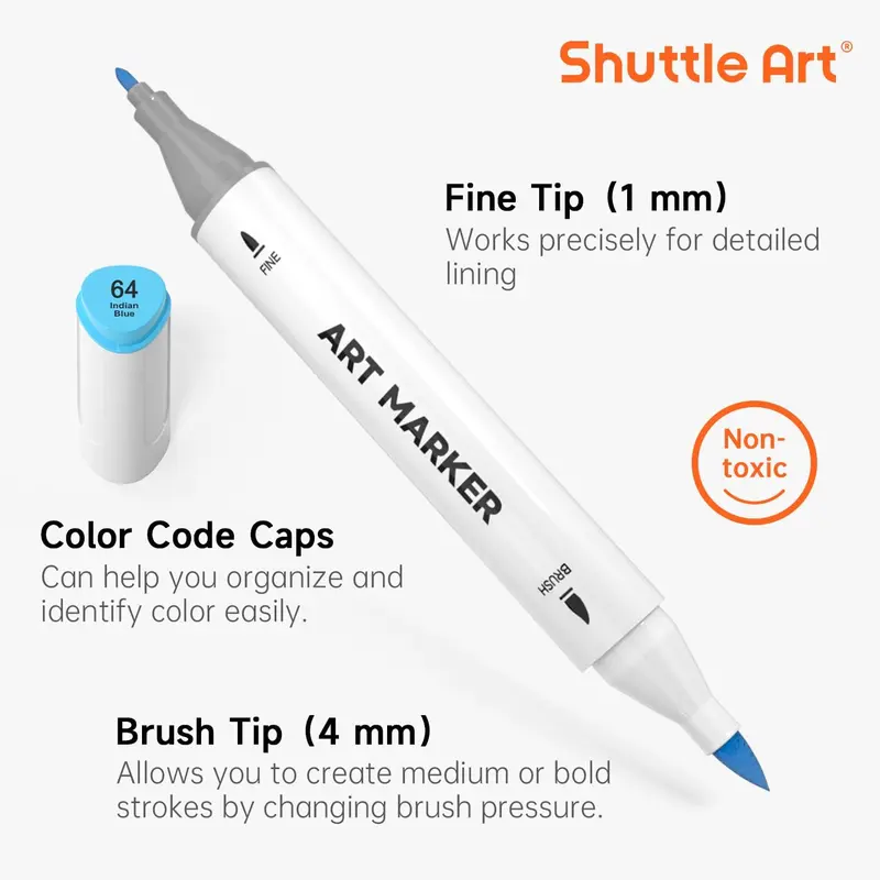 Shuttle Art 24/89/121 Colors Dual Tip Alcohol Based Art Markers, 88/120 Colors plus 1 Blender Permanent Marker with Case Perfect for Coloring Books Sketching Card Making