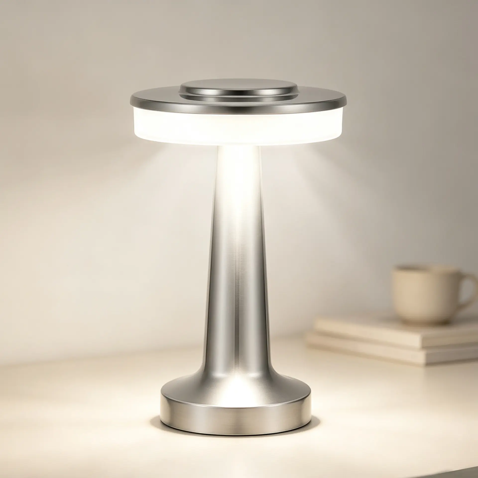 Modern Minimalist LED Table Lamp - USB Cordless Charge, 3-Way Dimmable Touch LED Nightlight, Solid Metal Indoor Use Lamp for Bedroom Office, Ideal Holiday Gift, Stepless Dimming, Warm Mood Light