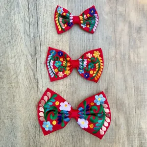 Embroidered Mexican Hair Bow One Piece  - Una Pieza Moño Bordados para BB Tamaño Mini Mediano y Grande Design Colorful Embroidery Stylish Hair Accessories, One Piece