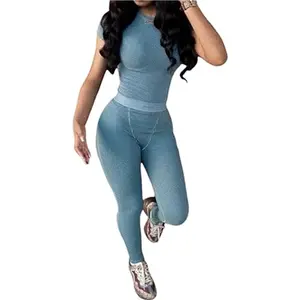Women's Casual 3-Piece Workout Set - Short Sleeve Ribbed Top and Elastic High Waist Leggings Lounge Yoga Outfits gia tracksuit sporty short solid round