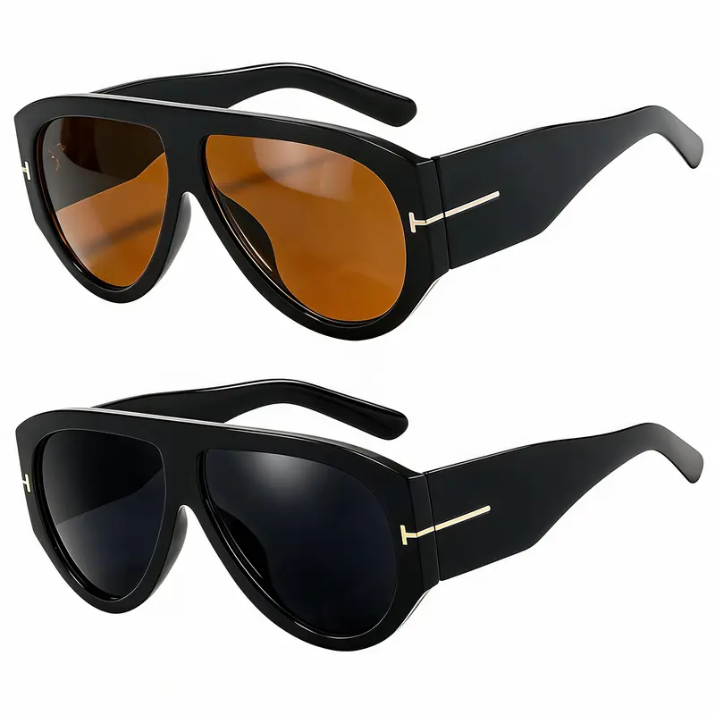 EUNOIALENS Women's 2PCS 70s Vintage Oversized Aviation Look Sunglasses - Thick Full Rim Fashionable Frames Sunglasses, UV400 Anti-UV Sun Protective Shades, PC Metal, Stylish Accessory, Gift Option