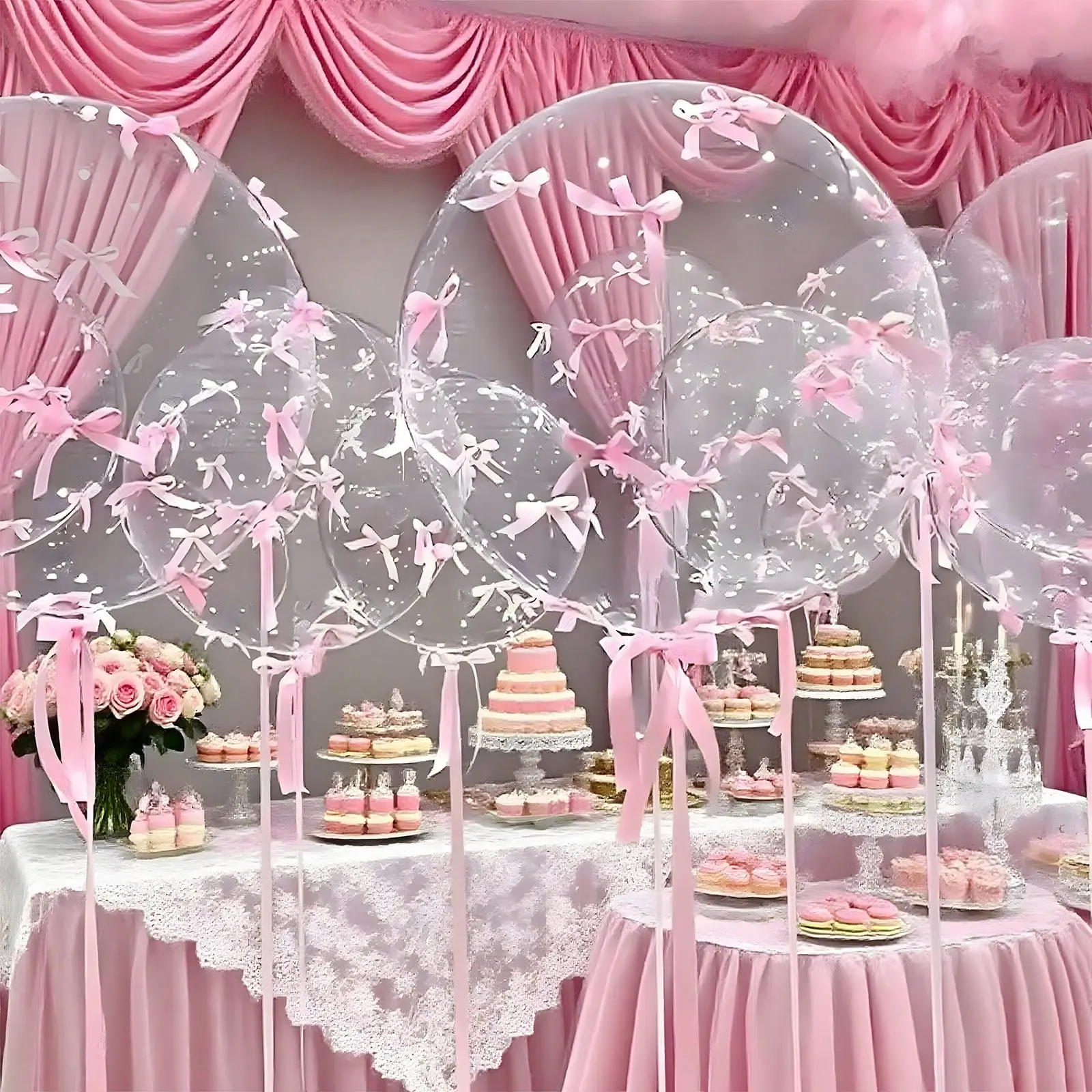 92-Piece Transparent Balloon Set with Pink Bow Decor, 20in Letter Print Balloons for Valentine’s Day, Wedding Engagement & Holiday Event Decor (Home & Festive Party Supplies)