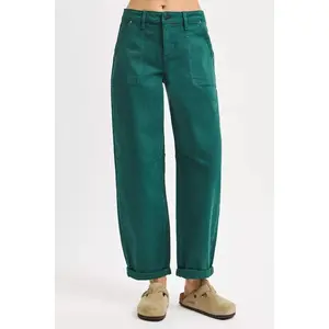 RISEN High Rise Ankle Cuffed Barrel Pants